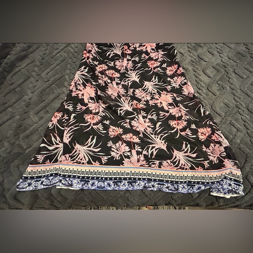 NEW EXPRESS Boho V-Neck Floral Kimono Style Maxi Dress w/ Slit Black Pink White - Picture 7 of 14